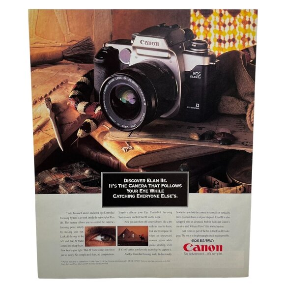 Canon Camera Print Ad EOS Elan IIe Vintage 90s Eye Controlled Focusing System - Picture 1 of 5